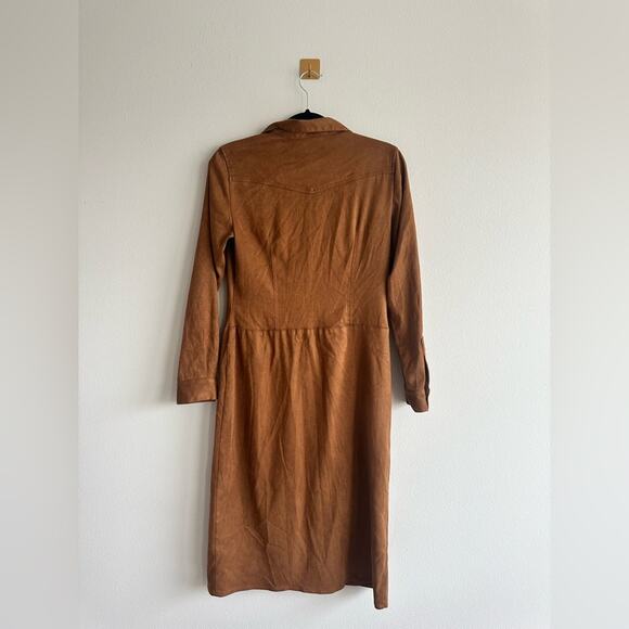 Vintage Talbots Faux Suede Shirt Dress Brown Snap Front Midi Western  Size 4 - Picture 4 of 6